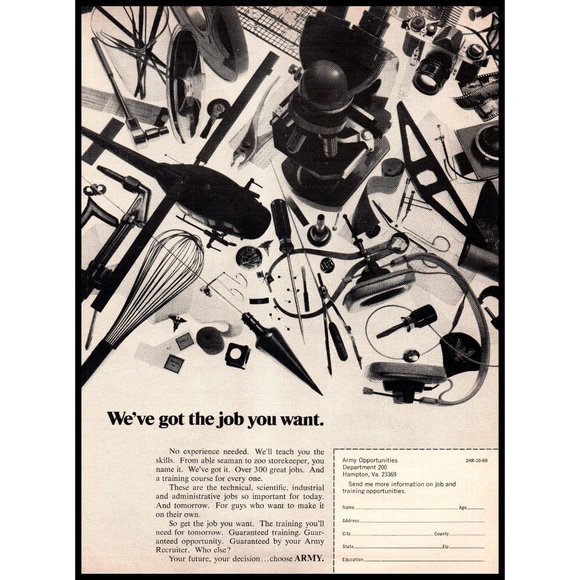 1969 US Army Recruiter Recruiting Vintage Print Ad Job You Want Tools Wall Art - Picture 1 of 1